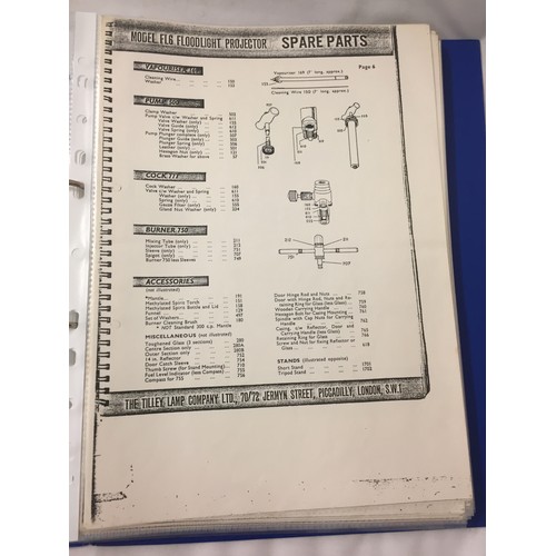 35 - FOLDER OF PHOTOCOPIED TILLEY LAMP CATALOGUES, ETC.