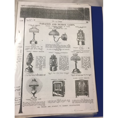 35 - FOLDER OF PHOTOCOPIED TILLEY LAMP CATALOGUES, ETC.