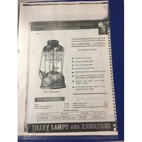 35 - FOLDER OF PHOTOCOPIED TILLEY LAMP CATALOGUES, ETC.