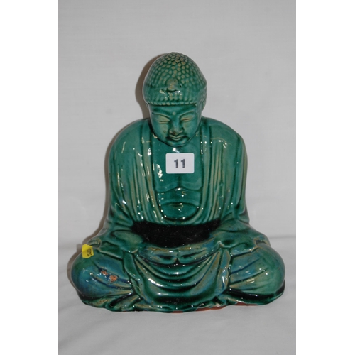 11 - CHINESE JADE GLAZED STONEWARE BUDDHA (25cm)