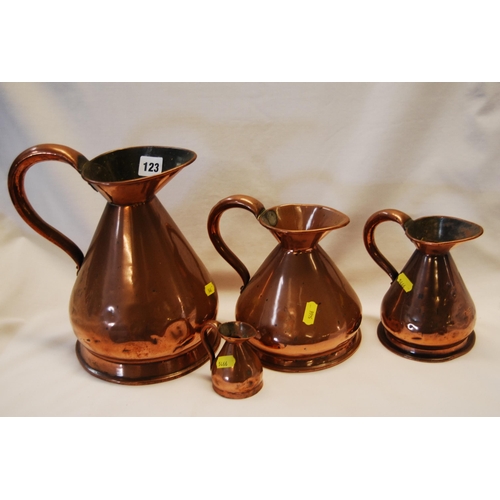 123 - GRADUATED SET OF 4 COPPER JUGS