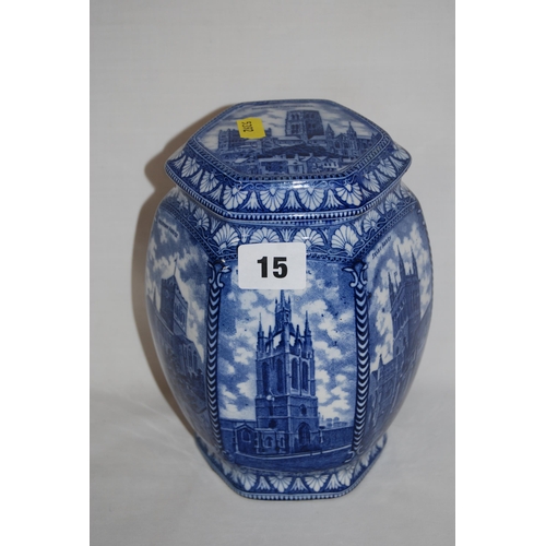 15 - RINGTONS HEXAGONAL BLUE & WHITE TEA CADDY