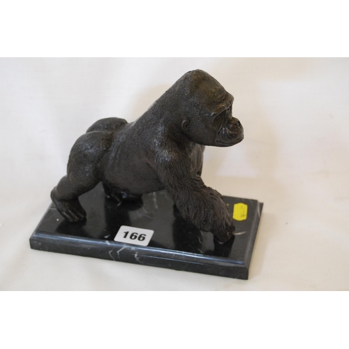 166 - BRONZE FIGURE OF GORILLA ON MARBLE BASE