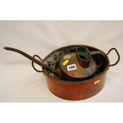 186 - OVAL COPPER 2 HANDLED PLANTER & COPPER WATERING CAN BY HAWES