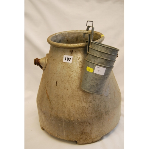 197 - VINTAGE GALVANISED MILK BUCKET & SET OF 4 LADELS