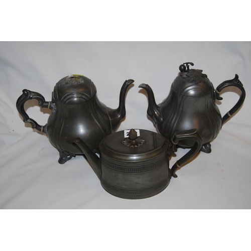 207 - 3 VARIOUS PEWTER TEAPOTS