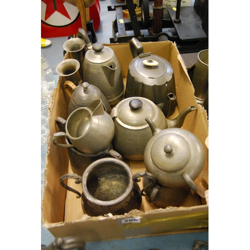 209 - QUANTITY OF PEWTER TEAPOTS, JUGS, ETC