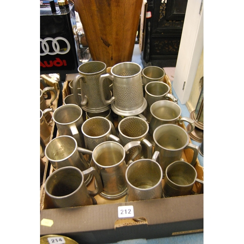 212 - 22 VARIOUS PEWTER TANKARDS