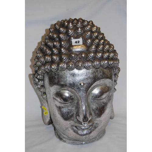 42 - LARGE SILVERED HEAD OF SLEEPING BUDDHA (42cm)