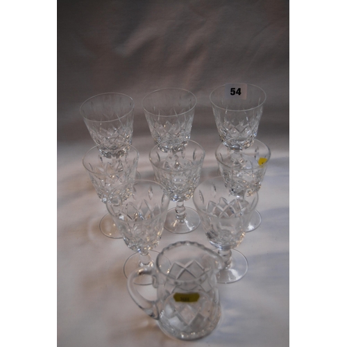 54 - CUT GLASS CREAM JUG & GLASSES