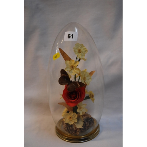 61 - PRESERVED FLOWER ARRANGEMENT IN GLASS CASE