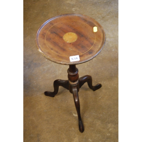 638 - EDWARDIAN INLAID MAHOGANY WINE TABLE ON TURNED PILLAR & TRIPOD