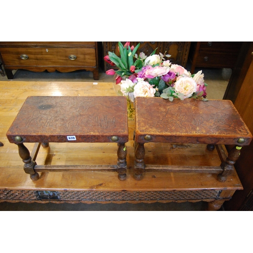 639 - PAIR OF PERUVIAN LEATHER TOP STOOLS