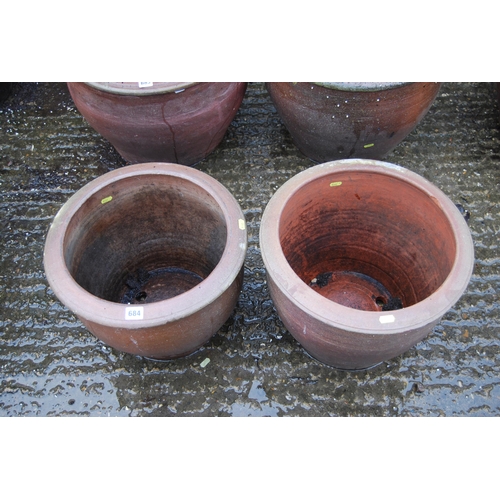 684 - PAIR OF TERRACOTTA PLANTERS (40cm DIAMETER X 32cm HEIGHT)