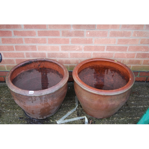 694 - PAIR OF TERRACOTTA PLANTERS (50cm DIAMETER X 40cm HEIGHT)