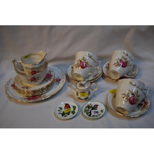 70 - OLD ROYAL ROSE PATTERN BONE CHINA TEA SERVICE (20 PIECES), MINATURE TEAPOT & 2 CROWN STAFFORDSHIRE B... 