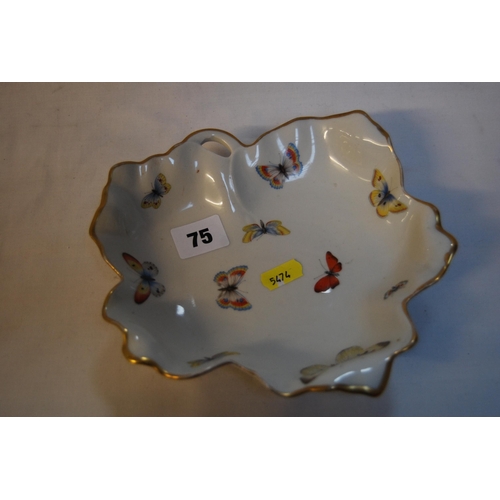 75 - MODERN LIMOGES LEAF SHAPED DISH DECORATED BUTTERFLIES