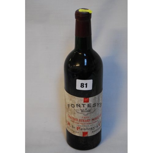 81 - 1 BOTTLE OF FONTEST'S 1961 CHATEAU RENARD MONDESIR BORDEAUX