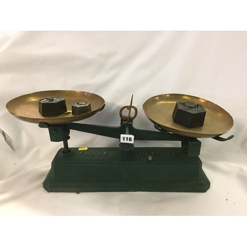 116 - SET OF FRENCH CAST IRON SCALES & WEIGHTS