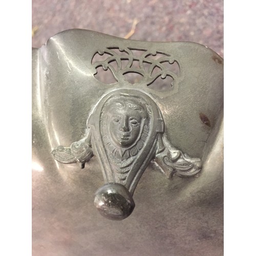 221 - BEATEN PEWTER CAKE BASKET WITH PIERCED DECORATION