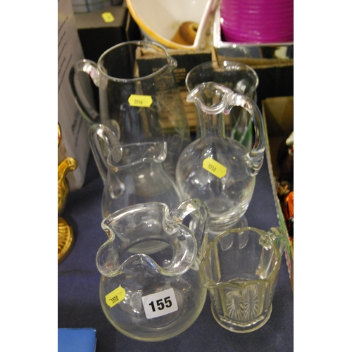 155 - 6 VARIOUS GLASS JUGS