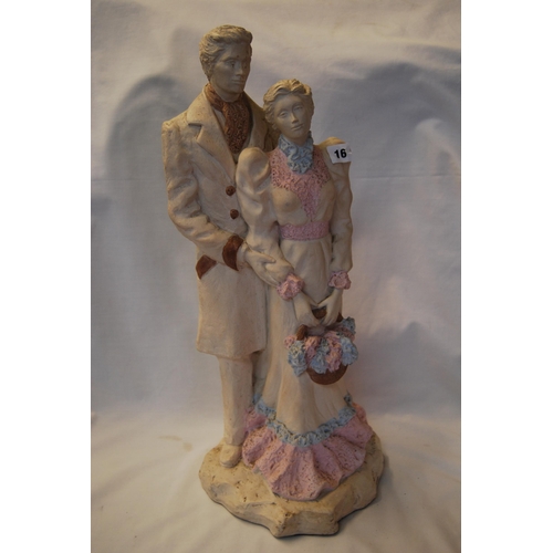 16 - LARGE PLASTER FIGURE OF MAN AND WOMAN SIGNED ALICE HEATH 1989 (60CM)