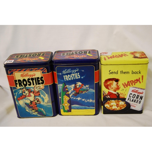 238 - 2 VINTAGE KELLOGG'S FROSTIES TINS & 1 CORNFLAKES TIN