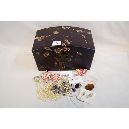 3 - ORIENTAL JEWELLERY BOX & JEWELLERY