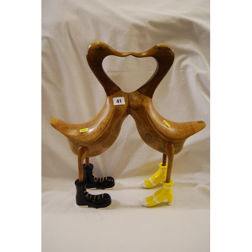 41 - PAIR OF WOODEN KISSING DUCKS