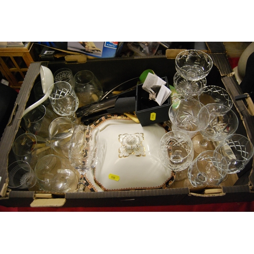 61 - LE CRUESET CHAMPAGNE CORKER, SCREW PULL CORKER AND QUANTITY OF GLASSWARE & CHINA