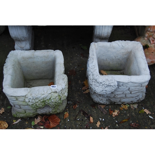 693 - PAIR OF SQUARE STONEWARE PLANTERS