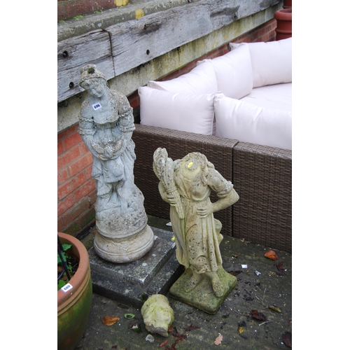 696 - STONEWARE FIGURE OF LADY HOLDING DOVE & ONE OTHER FIGURE (A/F)