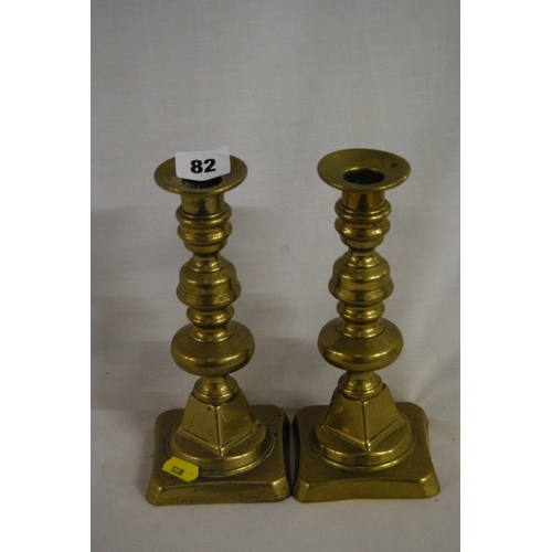 82 - PAIR OF 19TH CENTURY BRASS CANDLESTICKS