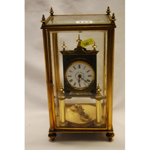 123 - 400 DAY ANNIVERSARY TORSION CLOCK IN BRASS CASE WITH BEVELLED GLASS PANELS IN THE STYLE OF GUSTAV BE... 