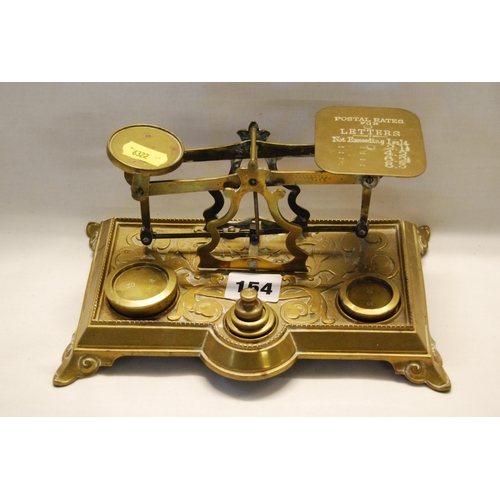 154 - SET OF EMBOSSED BRASS POSTAL SCALES & WEIGHTS