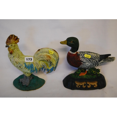 173 - CAST IRON COCKEREL & DUCK DOORSTOPS