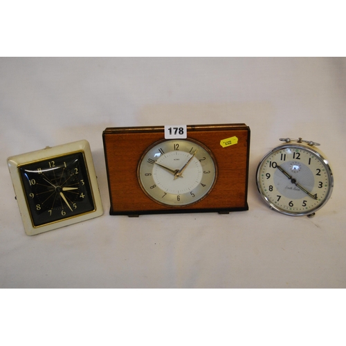 178 - METAMEC MANTLE CLOCK & 2 BEDSIDE ALARM CLOCKS