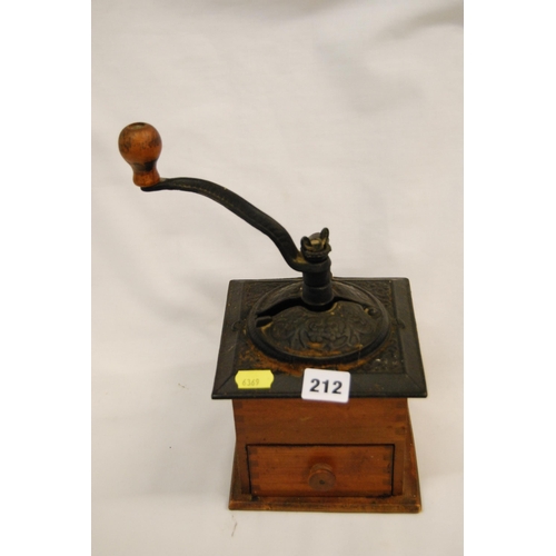 212 - VINTAGE WOOD & IRON COFFEE MILL