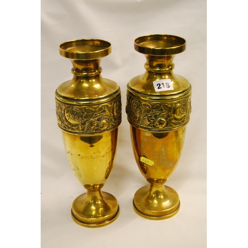 218 - PAIR OF VINTAGE EMBOSSED BRASS VASES