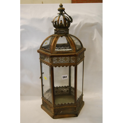 264 - LARGE HEXAGONAL COPPER STORM LANTERN