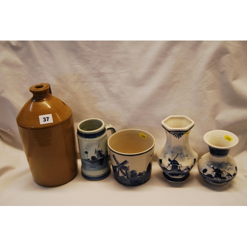 37 - 4 PIECES OF MODERN DELFTWARE CHINA & STONEWARE BOTTLE