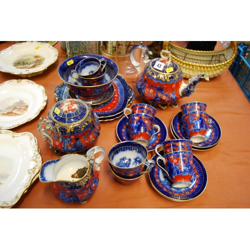 43 - FLO BLEU ORANGE & GOLD PART TEA SERVICE (22 PIECES) (6 PIECES A/F)