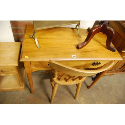 588 - EDWARDIAN SATIN WALNUT SIDE TABLE FITTED DRAWER & WINDSOR SLAT BACK CHAIR