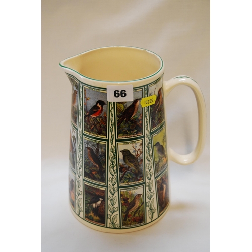 66 - DIAMOND PRINT & CERAMICS POTTERY JUG DECORATED WITH BRITISH WILD BIRDS