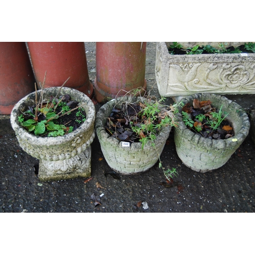 742 - PAIR OF STONEWARE PLANTERS & URN