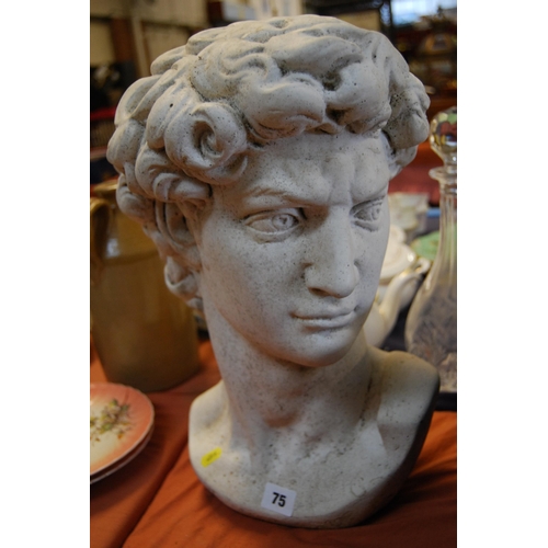 75 - WHITE MARBLE BUST OF ROMAN EMPEROR (WEATHERED)