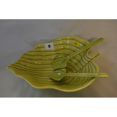 8 - CARLTONWARE LEAF SHAPED SALAD BOWL & PAIR OF SERVERS