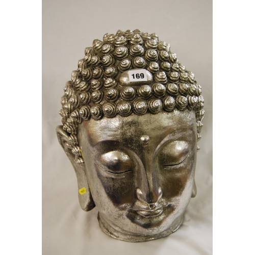 169 - LARGE SILVERED HEAD OF BUDDHA