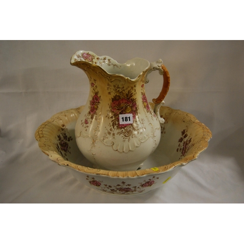 181 - VICTORIAN TOILET JUG & BOWL (A/F)