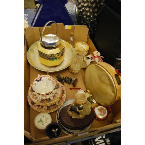 200 - QUANTITY OF TEA WARE, ORNAMENTS, TAMBORINE, ETC